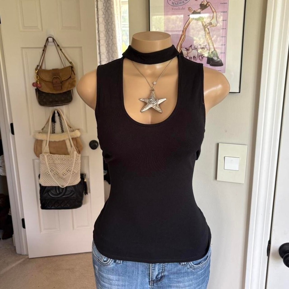 Y2K 2000s express grunge Black Choker Neck Tank Top
